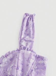 SHEIN MOD Ditsy Floral Print Ruched Split Thigh Cami Dress - Lilac Purple - View 3
