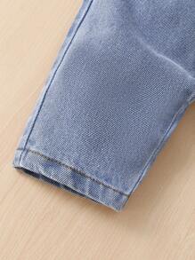 女嬰彈性腰帶直筒牛仔褲 - 淺色水洗藍 - 查看 5