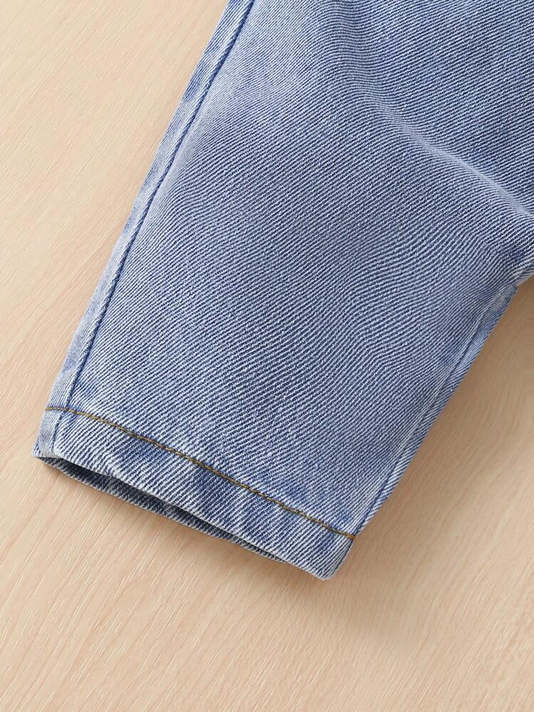 Baby Girl Elastic Waist Straight Leg Jeans - Light Wash - View 5