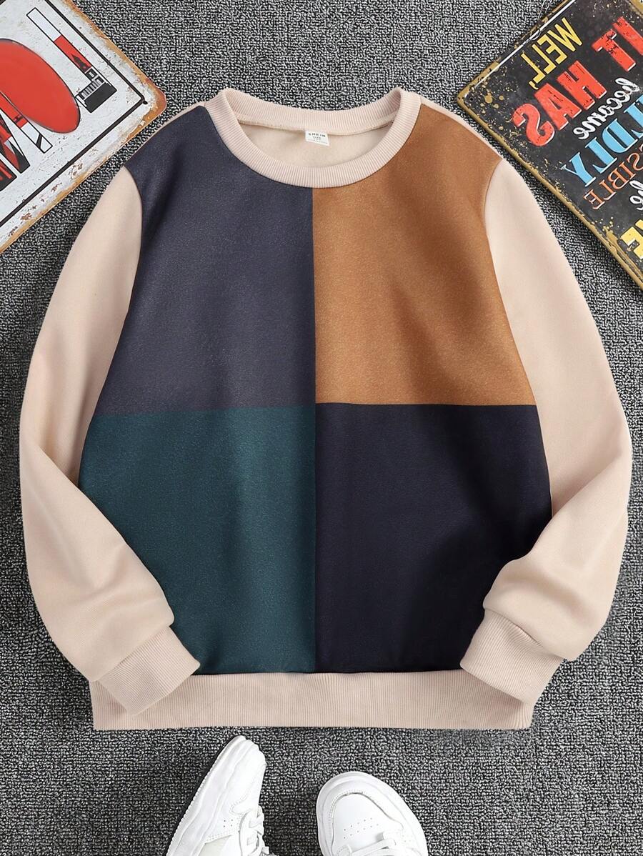 男大童撞色加絨內裏運動衫 - 彩色 - 查看 1