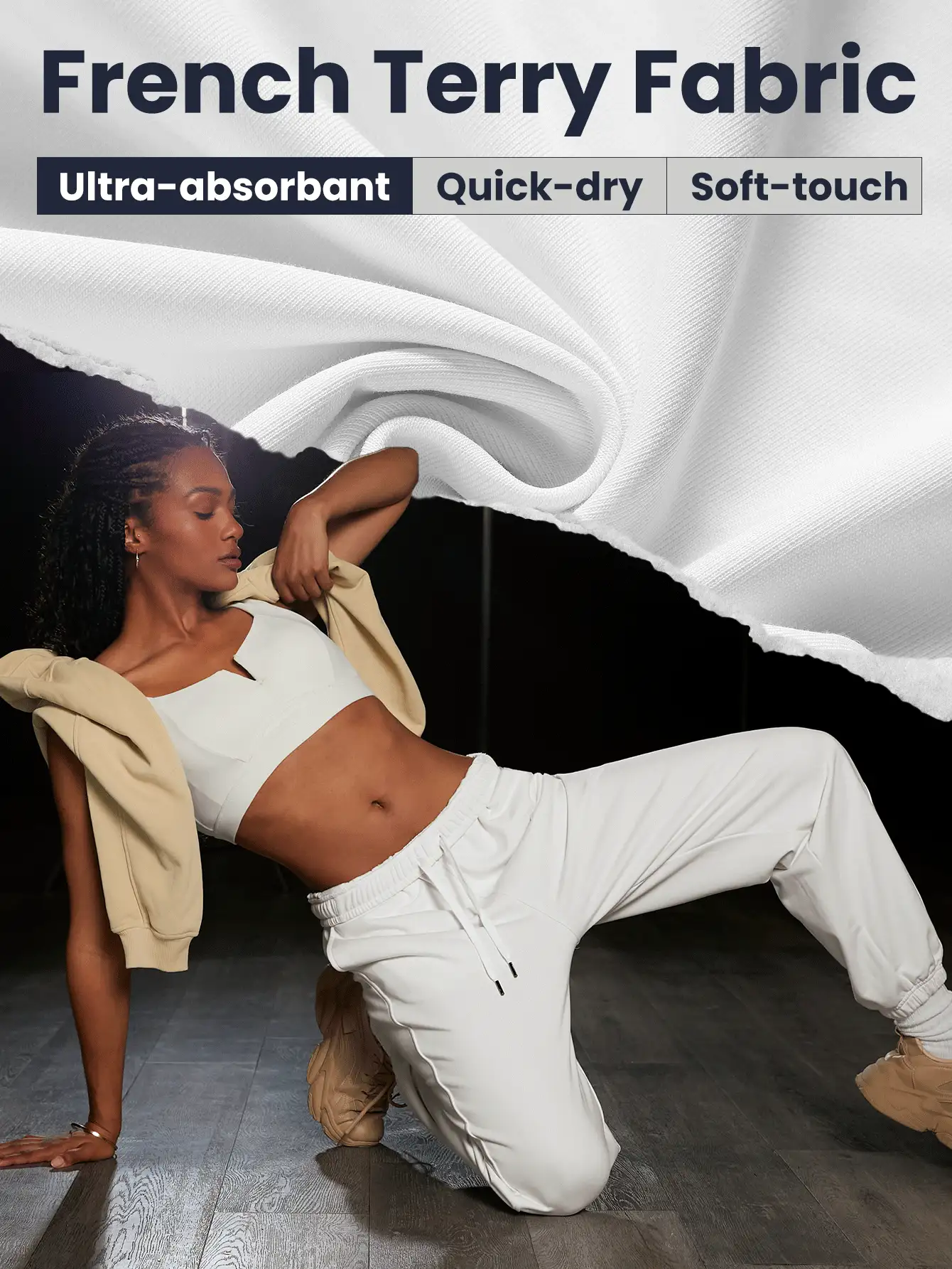 GLOWMODE Tiếng Pháp Đường phố Chic Gập eo Túi Quần thể thao Thoáng khí Hấp ẩm Phóng điện Mồ hôi - trắng - Xem 3