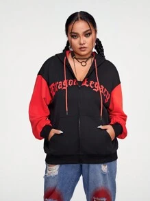 Threesuture Áo nỉ cổ rộng dáng rộng, phối màu họa tiết rồng Trung Quốc và chữ cái, có dây rút. - màu đen - Xem 2