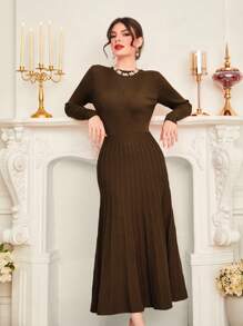 Modelyn Solid Pleated Hem Sweater Dress