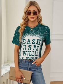 SHEIN LUNE 標語圖案T恤 - 墨綠色 - 查看 4