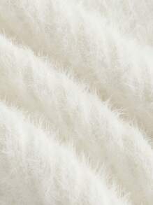 SHEIN MOD Jersey de cuello alto esponjoso de punto liso - Beis - Ver 4