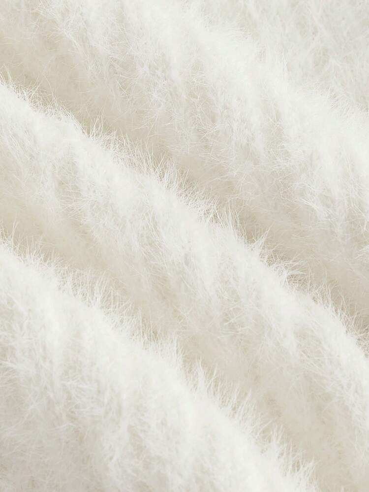 Solid Turtleneck Fluffy Knit Sweater