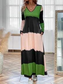 SHEIN LUNE Color Block Hidden Pocket Dress - Black - View 1