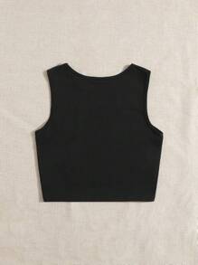 青少年女孩汽車和標語圖案背心上衣 - 黑色 - 查看 2