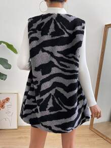 SHEIN Essnce Abrigo chaleco con estampado de dibujo con parte delantera abierta teddy - Multicolor - Ver 4