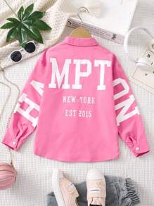 Tween Girl Pink Casual Back Big Letter Printed Shirt - Pink - View 1