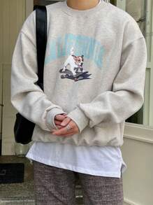 DAZY Men's Letter Print Thermal Lined Sweatshirt, Autumn/Winter