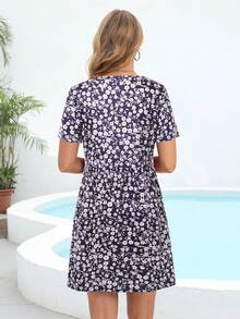 Floral Print Smock Dress - Blue - View 2
