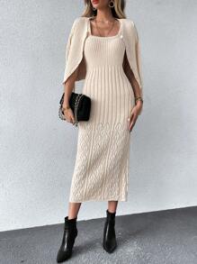 Chiquease Cable Knit Cami Sweater Dress & Cardigan - Apricot - View 3