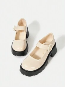 SheIn MOD Giày đế bệt Mary Jane thời trang dành cho nữ - trắng - Xem 2