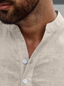 Manfinity Homme Men Button Front Roll Tab Sleeve Shirt, Fall - Apricot - View 5