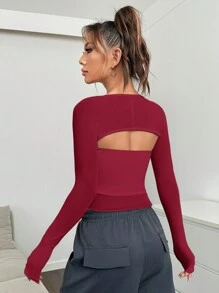 SHEIN EZwear Chất rắn Cổ vuông Top Cây trồng - Màu Đỏ Sâu - Xem 2