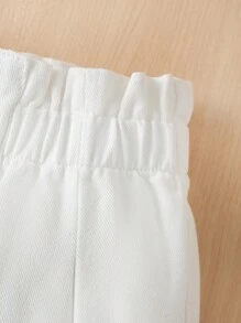 SHEIN Vintaside Kids 女嬰牛仔丹寧褲，前中間鈕扣式設計，腰部裙狀花邊裝飾 - 白色 - 查看 6