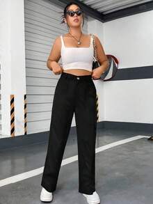 Flirla Hơn Túi nắp bên cạnh Quần Cargo - màu đen - Xem 7