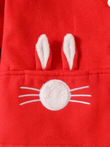 Đứa bé gái Thêu Hoạt hình Cổ tròn áo & Mũ - Đỏ - Xem 4