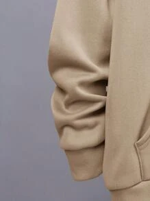 SHEIN Tween Boy Slogan Graphic Thermal Lined Hoodie,In Fall/Winter - Khaki - View 3