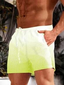 Surfspeed Men Ombre Drawstring Waist Swim Trunks - Green - View 4