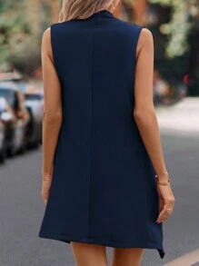 SHEIN Unity Blazer chaleco unicolor con parte delantera abierta - Azul Marino - Ver 2