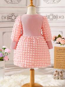 SHEIN Young Girl Solid Bow Front Dress With Hat - Pink - View 2