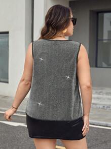 SHEIN Privé Plus Top Sans Manches À Col Drapé Scintillant