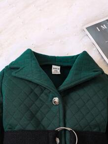 Baby Girl Solid Button Front Belted Coat - Army Green - View 3