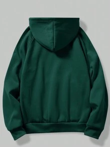 ROMWE MEN Prep 男士字母圖案插肩袖抽繩保暖襯裡連帽衫 - 墨綠色 - 查看 2