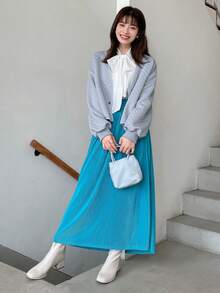 FRIFUL Solid Drop Shoulder Quilted Jacket,Fall Clothes - Dusty Blue - View 5