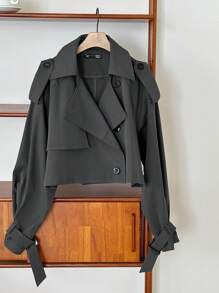 DAZY Epaulettes Design Raglan Sleeve Trench Coat Women Jacket,Fall Women Clothes - Dark Grey - View 6