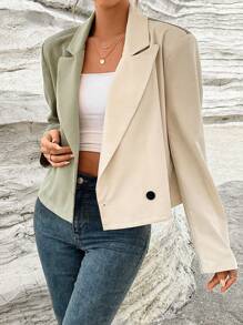 SHEIN Essnce Two Tone Lapel Neck Single Button Blazer - Multicolor - View 3