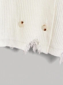 SHEIN MOD 條紋飾邊落肩袖前紐扣開襟衫 - 米色 - 查看 8