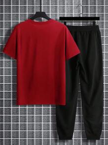 Manfinity LEGND 男士日文字元圖案T恤&腰部抽繩衛褲 - 紅色 - 查看 2