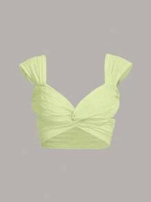 SHEIN ICON Top crop girante delantero con abertura - Verde Lima - Ver 1