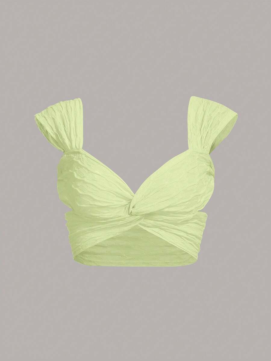 SHEIN ICON Top crop girante delantero con abertura - Verde Lima - Ver 1