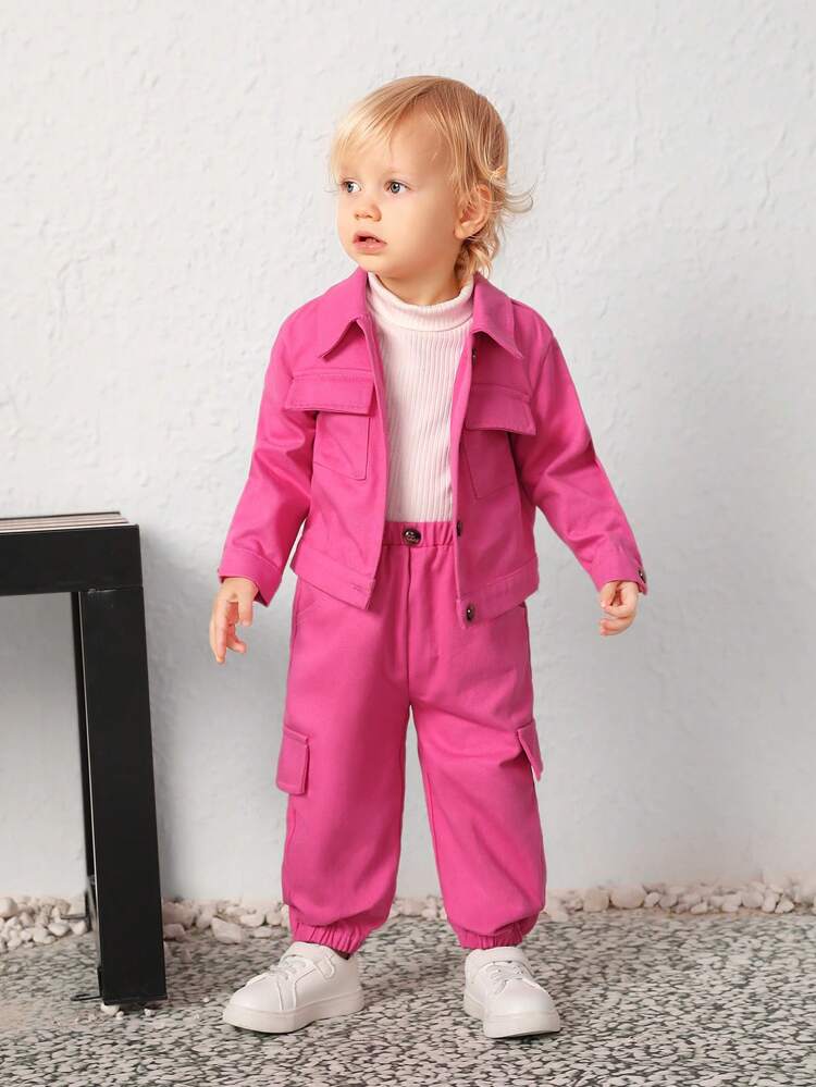 Baby Girl Casual Bear Patterned Long Sleeve Fleece Jacket And Pants Set