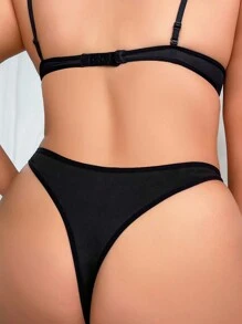 Plus Floral Lace Ring Linked Panty - Black - View 2