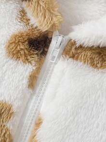 SHEIN Tween Girl Bear Pattern Hooded Teddy Jacket - White - View 5