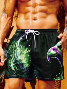 Surfspeed Men Eagle Print Drawstring Waist Swim Trunks