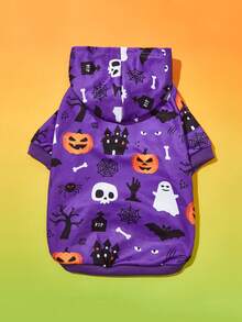 Halloween Thú cưng In Áo nỉ - Màu tím - Xem 2