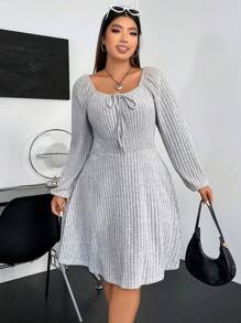 Flirla Plus Knot Front Lantern Sleeve Dress