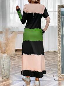 SHEIN LUNE Color Block Hidden Pocket Dress - Black - View 2