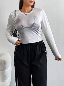 SHEIN ICON 大碼人像圖案短款T恤 - 白色 - 查看 5