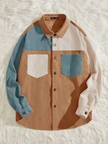 GENTILAND 1 chiếc áo khoác nhung kẻ caro túi đôi màu sắc cỡ lớn dành cho nam - Nhiều màu - Xem 7