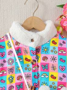 SHEIN Kleines Mädchen Cartoon Grafik, Teddy Besatz, Jacke mit & Tasche
