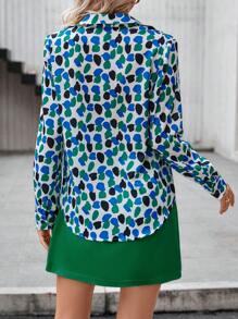 SHEIN Clasi Allover Print Shirt & Wrap Skirt - Green - View 2