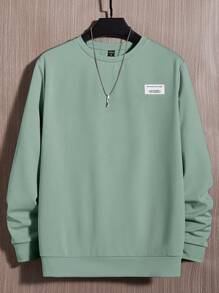 SWAVVY Men Letter Patched Sweatshirt & Elastic Waist Shorts