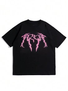 男士圖案印花T恤 - 黑色 - 查看 1